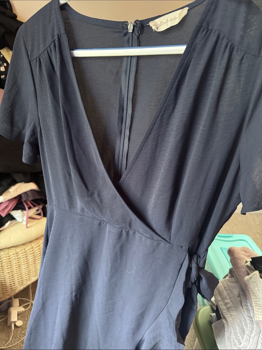 Navy Wrap Maxi Dress with Tie Waist - Picture 7 of 7